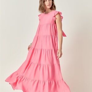 English Factory - Pink / Rose Tiered Ruffle Maxi Dress - Size Large - EUC